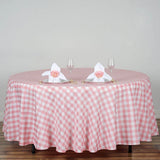 108" White Rose Quartz Buffalo Plaid Round Tablecloth, Checkered Gingham Polyester Tablecloth