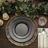 10 Pack | 10inch Black / Silver Beaded Rim Disposable Dinner Plates, Round Plastic Party Plates