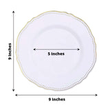 10 Pack | 9inch White / Gold Scalloped Rim Plastic Dinner Plates