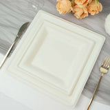 50 Pack | 8inch White Biodegradable Bagasse Square Salad Plates, Sugarcane Appetizer/Dessert Plates