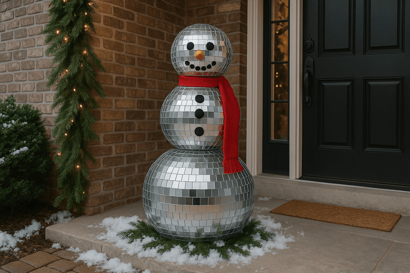 Disco Ball Snowman Outdoor Porch Display