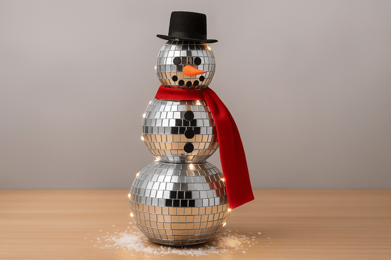 Finishing Touches to the Disco Ball Snowman