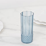 6 Pack 14oz Dusty Blue Crystal Cut Reusable Plastic Cocktail Tumbler Cups, Shatterproof