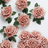 24 Roses | 5inch Dusty Rose Artificial Foam Flowers With Stem Wire and Leaves