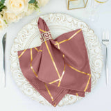 5 Pack | Cinnamon Rose With Geometric Gold Foil Cloth Polyester Dinner Napkins