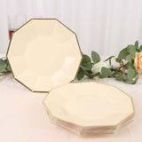 25 Pack | 9inch Beige Gold Foil Rim Geometric Dinner Paper Plates, Decagon Disposable Plates