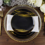 10 Pack | Black & Gold Brush Stroked 10inch Round Plastic Dinner Plates