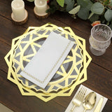 6 Pack Metallic Gold Foil Laser Cut Geometric Star Table Mats, 13inch Round Disposable Cardboard