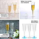 12-Pack Plastic Champagne Flutes Transparent Amber Gold Flared Design - Lightweight Disposable Toast