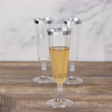 12 Pack Clear Disposable Champagne Flutes with Silver Rim, 5oz Transparent Plastic Toasting Cocktail