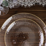 10 Pack | Clear Hammered 7inch Round Plastic Dessert Appetizer Plates With Gold Rim