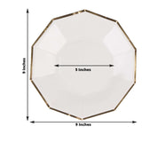 25 Pack | White 9inch Geometric Dinner Paper Plates, Disposable Plates With Gold Foil Rim