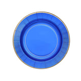 25 Pack | 10inch Royal Blue Sunray Gold Rimmed Serving Dinner Paper Plates, Disposable Party Plates