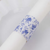 50 Pack White Blue Paper Napkin Holder Bands in French Toile Floral Pattern