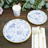 25 Pack | 9inch Blue Chinoiserie Floral Disposable Dinner Plates with Gold Rim