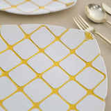 10 Pack | White/Gold 10inch Plastic Square Geometric Dinner Plates