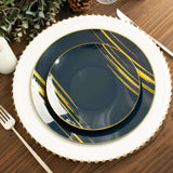 10 Pack | 10inch Navy Blue and Gold Brush Stroked Round Plastic Dinner Plates