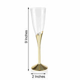 6 Pack | 5oz Clear / Gold Plastic Champagne Flutes, Disposable Glasses With Detachable Base