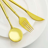 24 Pack | 8inch Gold Modern Plastic Silverware Set Heavy Duty Flatware, Disposable Cutlery