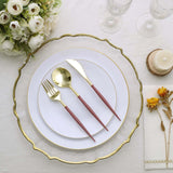 24 Pack | 8inch Metallic Gold With Cinnamon Rose Plastic Utensil Set
