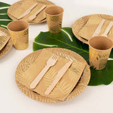 72 Pcs Natural Disposable Dinnerware Set With Gold Foil Palm Leaves Print