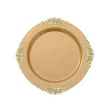 10 Pack | 10inch Gold Leaf Embossed Baroque Plastic Dinner Plates, Vintage Round Dinner Plates