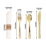 Set of 24 Pre Rolled White Paper Napkins with Gold Plastic Silverware