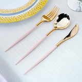 Metallic Gold Modern Silverware Set, Premium Plastic Cutlery Set With Rose Gold Handle - 8Inch