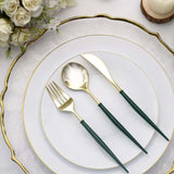 24 Pack | 8inch Metallic Gold With Hunter Emerald Green Silverware Set, Modern Plastic Utensil Set