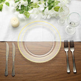 10 Pack | 10inch Très Chic Gold Rim Clear Disposable Dinner Plates, Plastic Party Plates