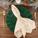 10 Pack | 11 Hunter Emerald Green Disposable Dinner Plates With Gold Ruffled Rim, Party Plates