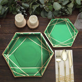 25 Pack | 7inch Hunter Emerald Green/Gold Hexagon Dessert Appetizer Paper Plates