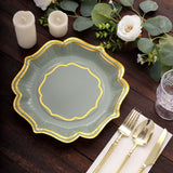 25 Pack White Sage Green 10inch Scallop Rim Dinner Party Paper Plates, Disposable Plates 