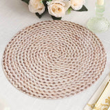 6 Pack Wheat Woven Rattan Print Disposable Dining Table Mats, 13inch Round Cardstock Paper Placemats