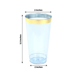 12 Pack Dusty Blue Plastic Cups Drinking Tumblers with Gold Rim, 17oz