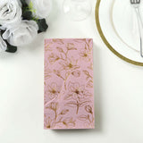 50 Pack Dusty Rose 2-Ply Paper Party Napkins with Gold Magnolia Flowers Print