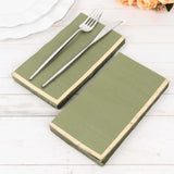 50 Pack Olive Green Soft 2 Ply Disposable Party Napkins with Gold Foil Edge