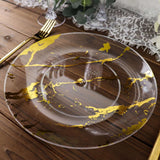 10 Pack | 10Inch Gold and Clear Marble Print Plastic Dinner Party Plates, Disposable Plates