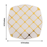 10 Pack | White/Gold 10inch Plastic Square Geometric Dinner Plates