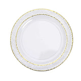 10 Pack | 10inch Clear Hammered Design Plastic Dinner Plates With Gold Rim