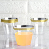 25 Pack | 9oz Clear Gold Crystal Collection Plastic Tumblers Cups, Disposable Cocktail Cups