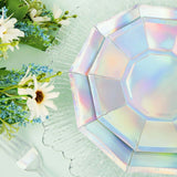 7.5inch Iridescent Geometric Dessert Salad Paper Plates, Disposable Plates with Decagon Rim