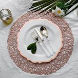 10inch White Plastic Dinner Plates Disposable Tableware Round With Rose Gold/Blush Scalloped Rim