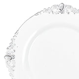 10 Pack | 10inch White Silver Leaf Embossed Baroque Plastic Dinner Plates#whtbkgd