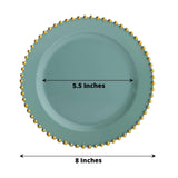 10-Pack Dusty Sage Green Plastic Dessert Plates – 8inch Round with Gold Beaded Rim, Disposable