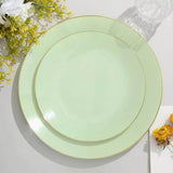 10 Pack | 8inch Glossy Sage Green Round Plastic Salad Plates With Gold Rim