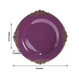 10-Pack Plastic 8INCH Round Dessert Plates in Purple with Gold Leaf Embossed Rim Disposable