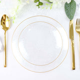 10 Pack | Clear Hammered 7inch Round Plastic Dessert Appetizer Plates With Gold Rim