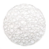 6 Pack | 15inch Silver Metallic String Woven Placemats, Round Table Mats#whtbkgd