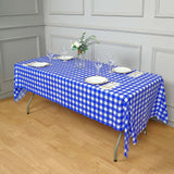 5 Pack Royal Blue Checkered Rectangle Plastic Table Covers, 54x108inch PVC Waterproof Disposable